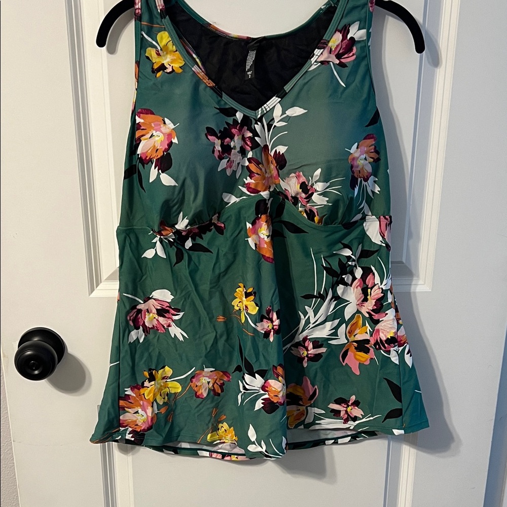 torrid Green Floral V-Neck Swim Tank Top